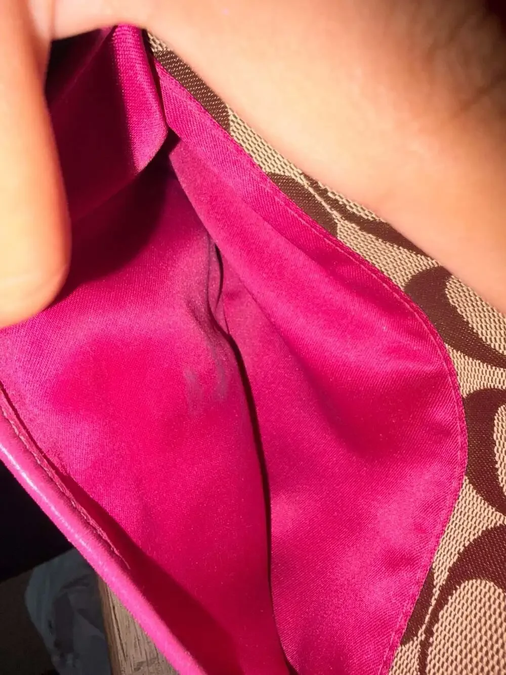 Coach Signature Brown and Pink Turnlock Wristlet